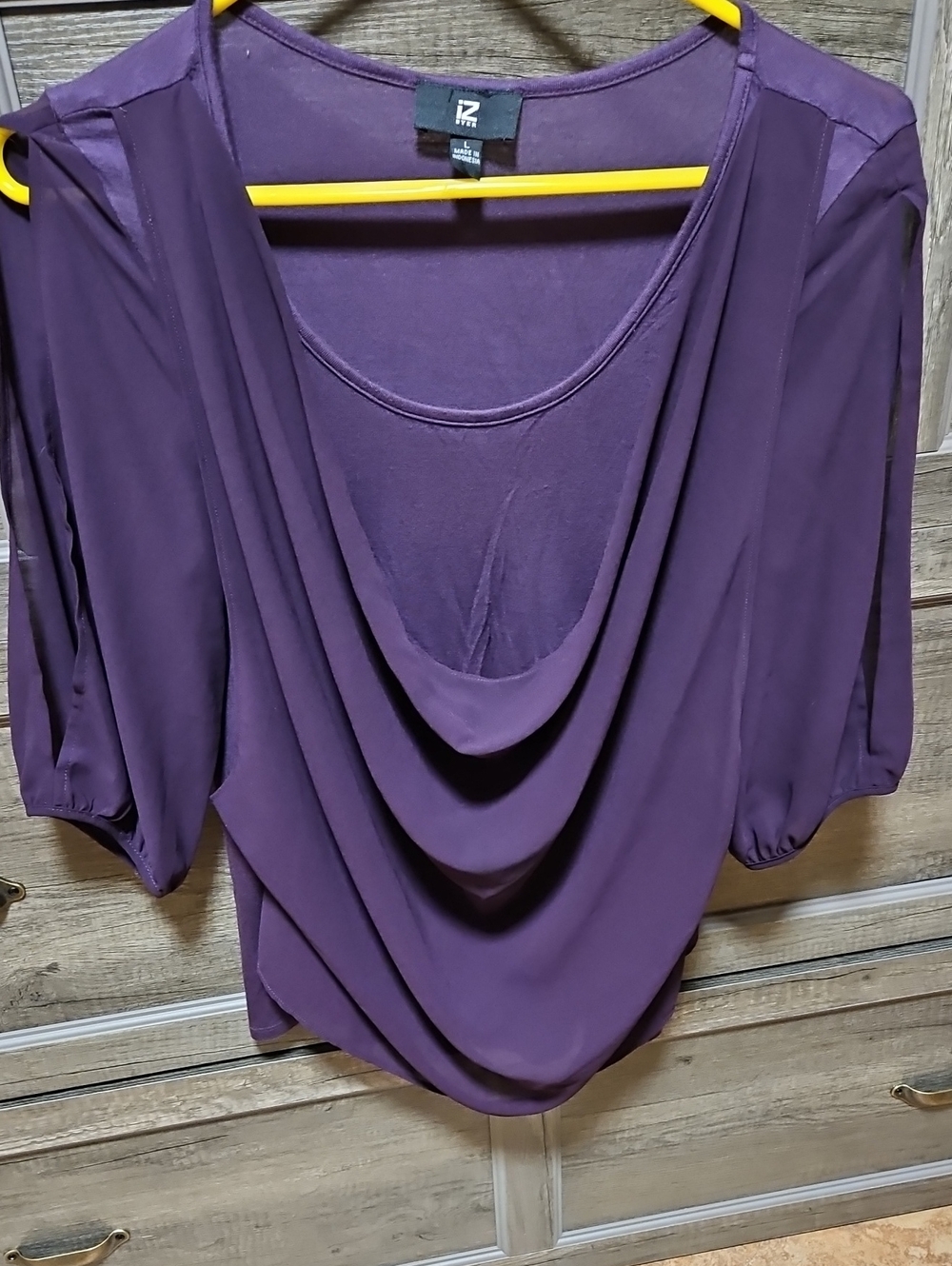 Iz Byer Draped Cowl Neck Blouse in Deep Plum